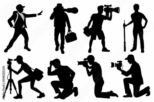 photographer different pose silhouette vector set