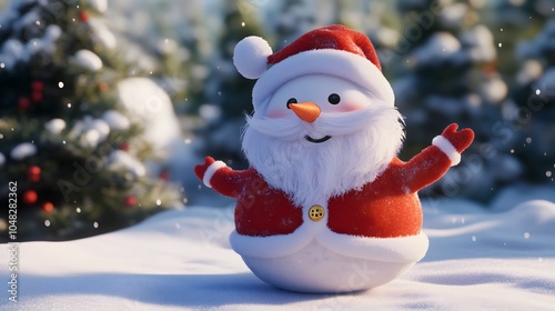 Snowman shaped like Santa Claus