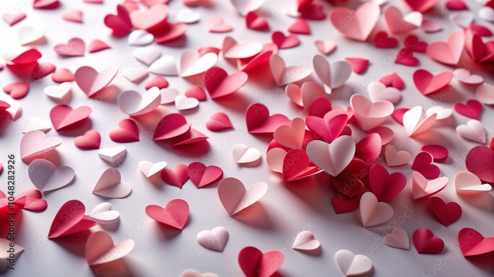 Delicate Paper Hearts in Pink and Red Tones with Soft Shadows Delicate Paper Hearts in Pink and Red Tones with Soft Shadows