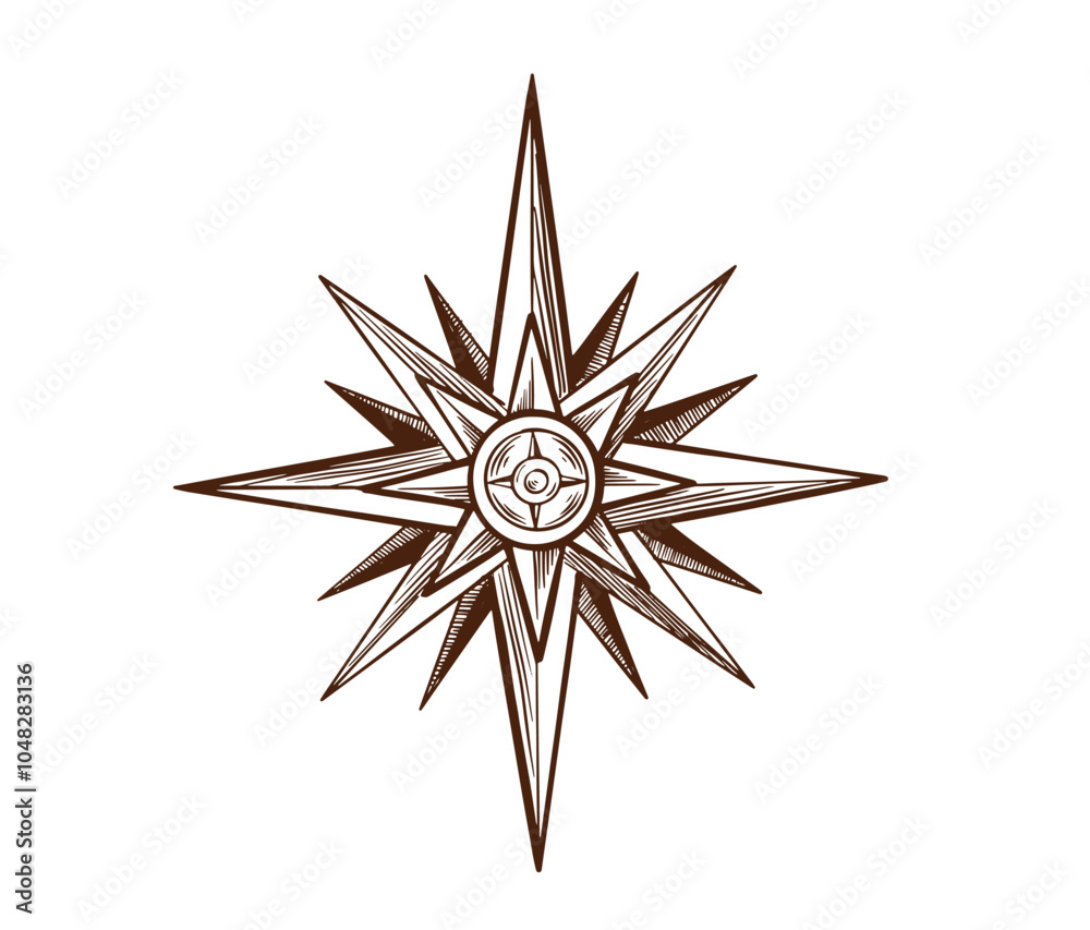 Compass Wind rose, Ship wheel, hand drawn Illustration.
Compass Wind rose, Ship wheel, hand drawn Illustration.