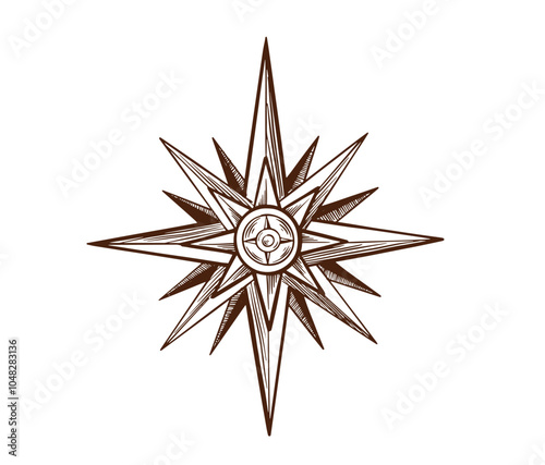 Compass Wind rose, Ship wheel, hand drawn Illustration.	
