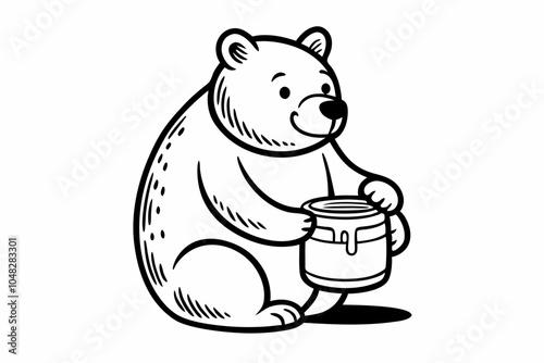 Bear eats honey-from a jar  silhouette vector