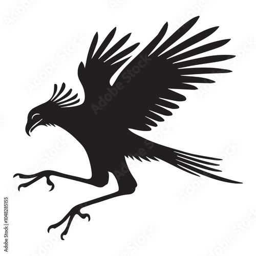 Secretarybird Silhouette Design - Secretarybird Bird Vector illustration in black and white