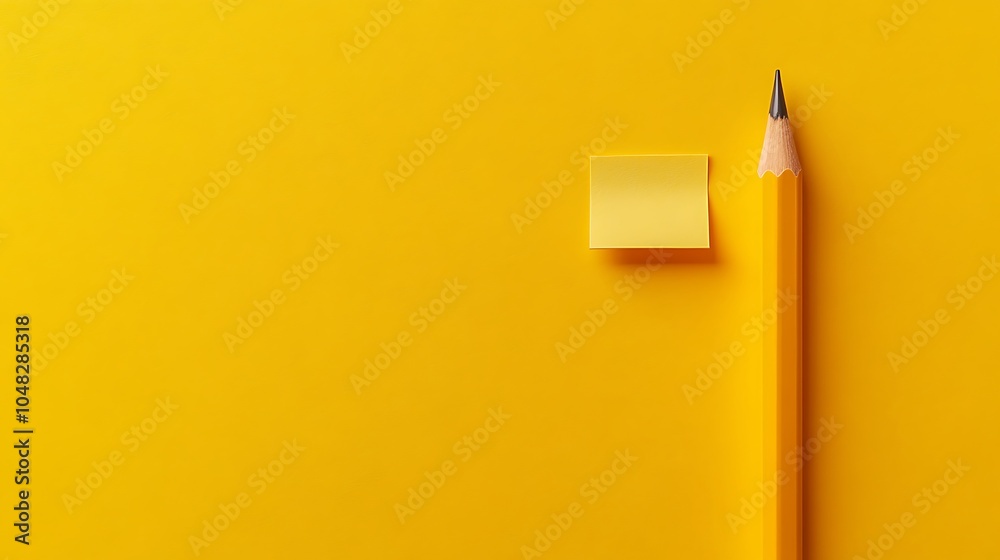Isolated view of a pencil highlighter and sticky notes on a bright neutral background Isolated view of a pencil highlighter and sticky notes on a bright neutral background