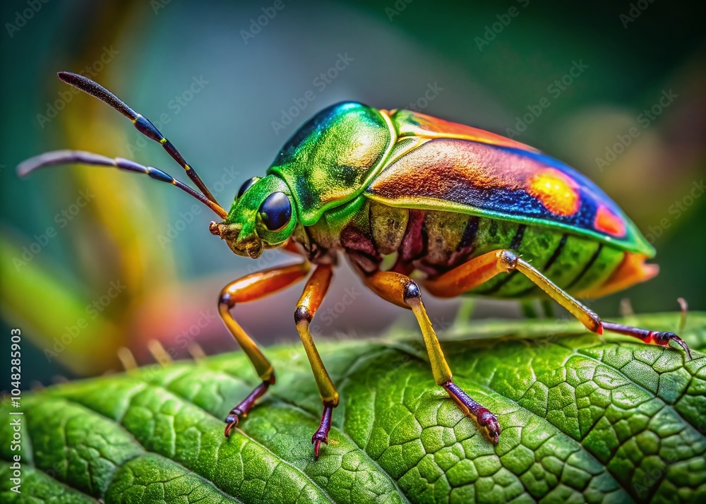 Stunning Macro Photography of Nature's Intricacies: Close-Up of a Colorful Insect on a Leaf Stunning Macro Photography of Nature's Intricacies: Close-Up of a Colorful Insect on a Leaf
