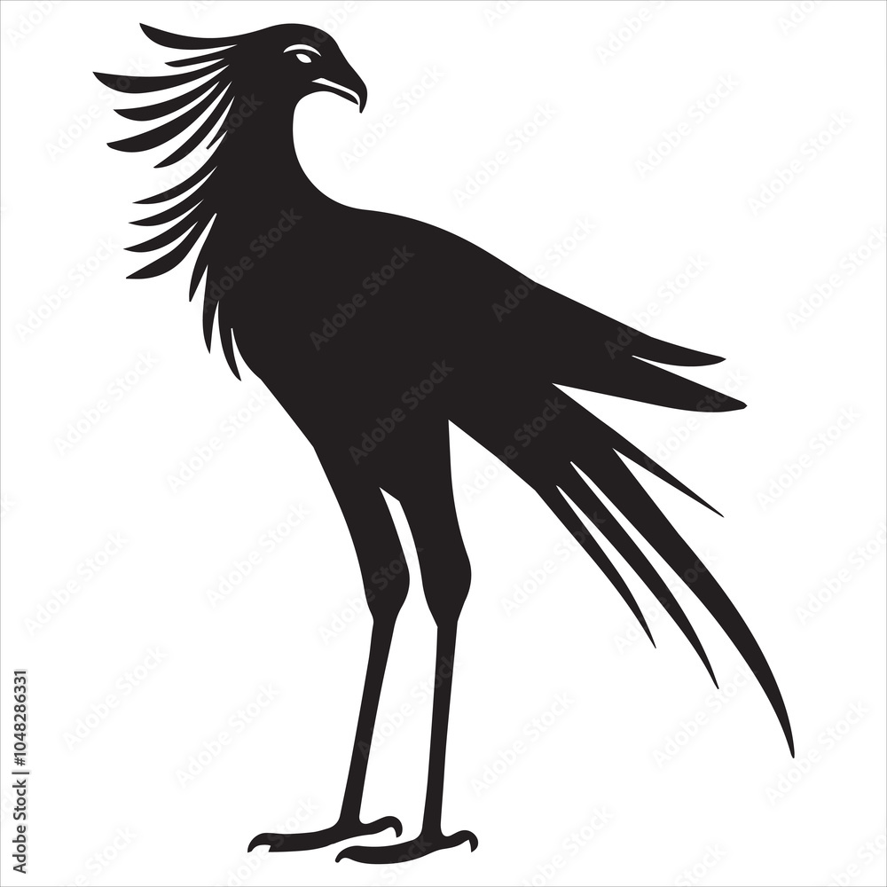 Obraz premium Secretarybird Silhouette Design - Secretarybird Bird Vector illustration in black and white