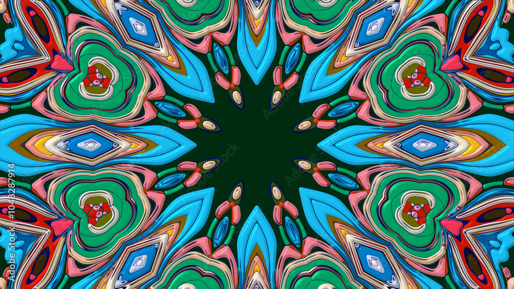 Fototapeta premium Colorful symmetrical abstract kaleidoscope background pattern for summer 
