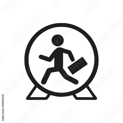 Man running in a hamster wheel Icon on white background