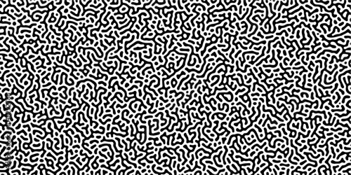 Organic seamless patterns with rounded lines Diffusion reaction background. Monochrome background of natural organic forms motion. Overlay template abstract Turing organic wallpaper background.