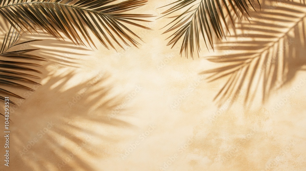 Obraz premium Palm Leaf Shadow on Beige Textured Background
