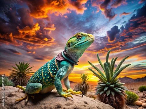 Surreal Eastern Collared Lizard in Vibrant Desert Landscape | Wild Nature Photography photo