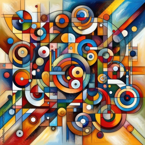 Abstract composition with circles, lines, and rectangles. Vibrant abstract geometric pop art illustration.