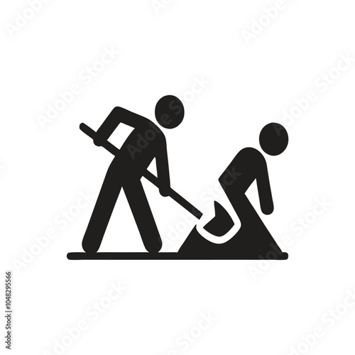 Man working with a shovel icon on white background