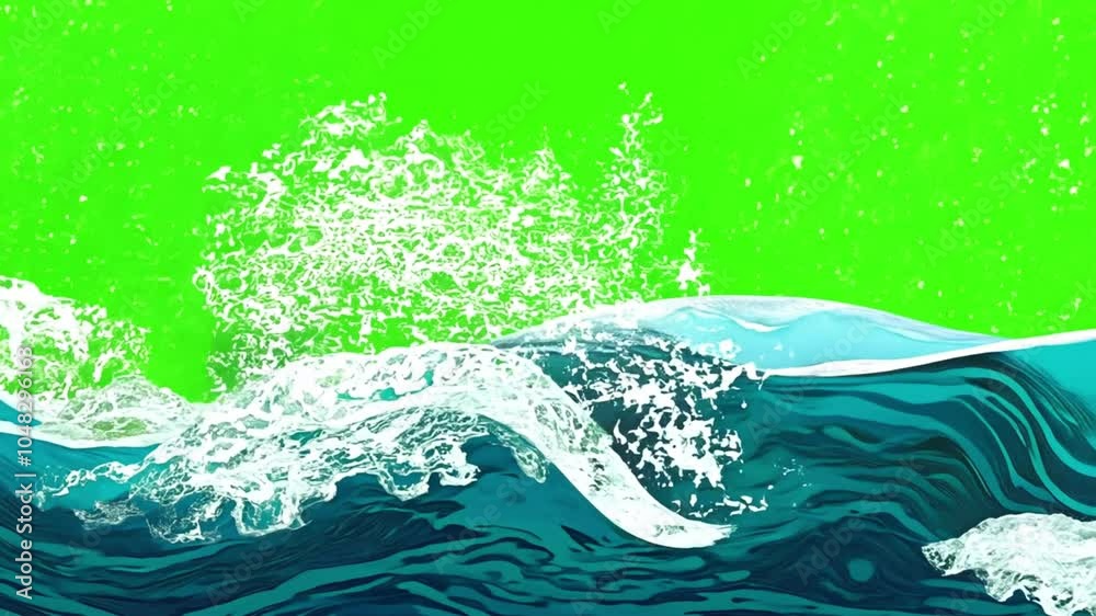 Simple blue ocean waves animation on green background. Simple and beautiful water wave effect 2d motion design. 4k resolution cartoon waves video.