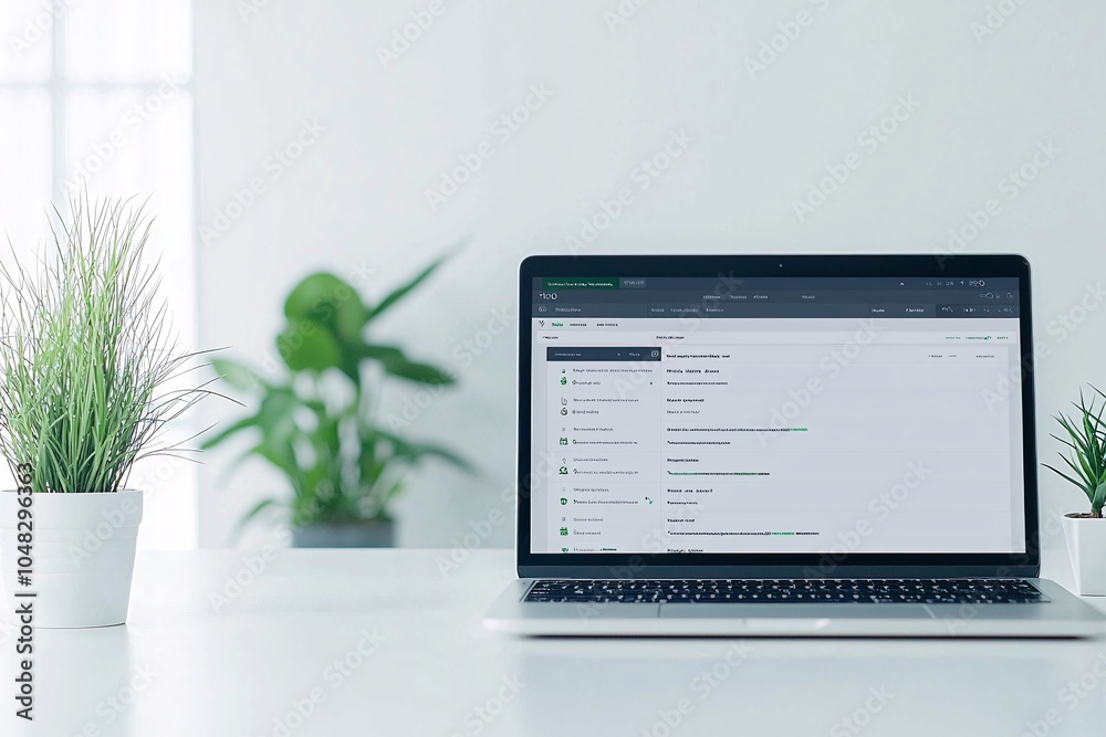 Fototapeta premium Laptop displaying a content management system (CMS) interface, website backend design, seamless content creation.