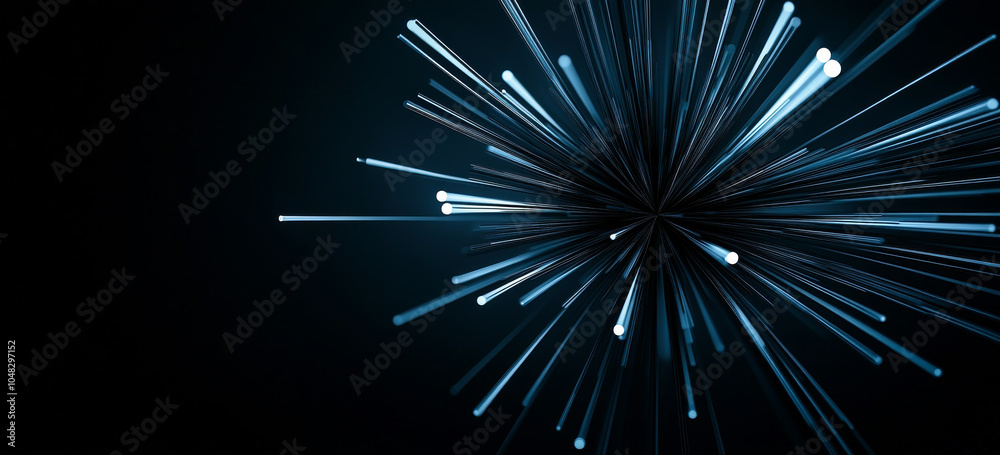 Obraz premium A blue and white image of a starburst with a black background. The image is abstract and has a futuristic feel to it