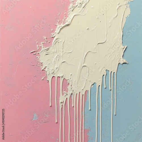 Abstract art piece featuring textured paint in pastel colors on a smooth surface