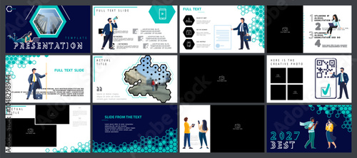 Business team planning business presentation, financial, powerpoint, new technology launch.Design template elements, background, set.A team of people creates a business, teamwork.Infographics, Qr code