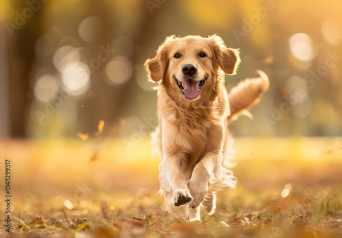 A pet dog running on the grass