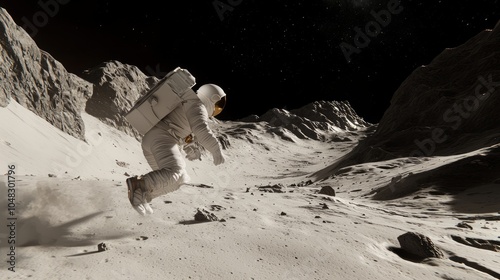 Astronaut in Low Gravity: Exhilarating Leaps on Lunar Surface. photo