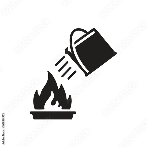 Water bucket extinguishing a fire icon on white background