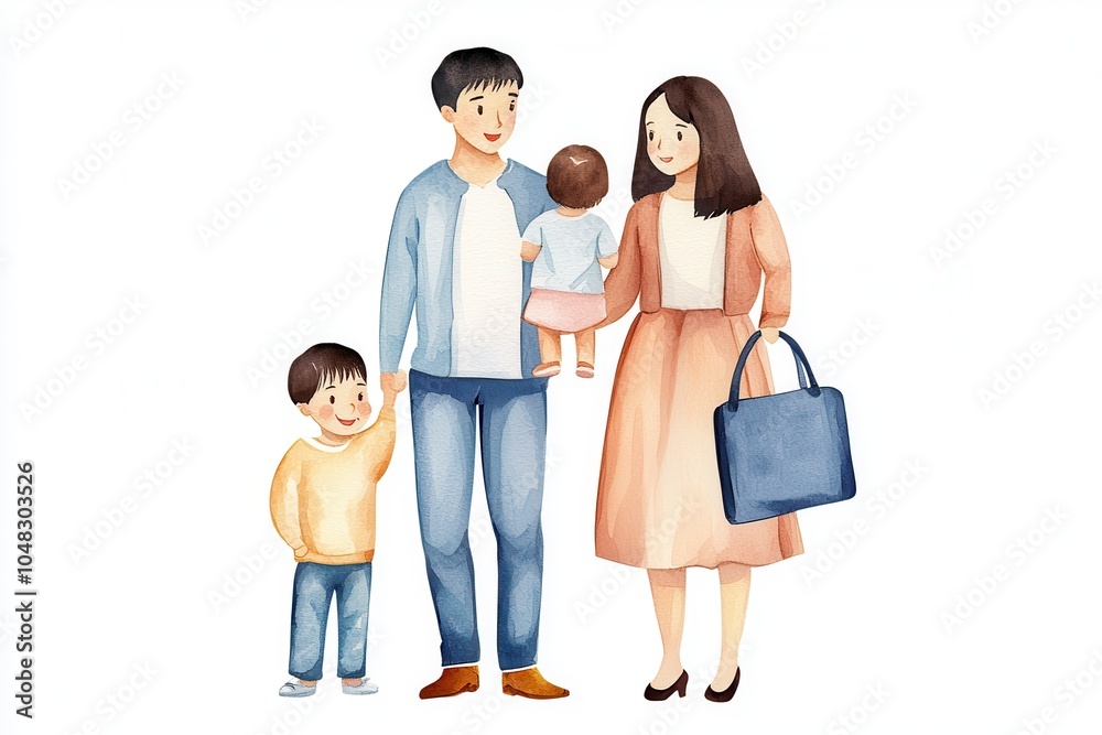 Obraz premium Happy family portrait with parents and children, white isolate background.