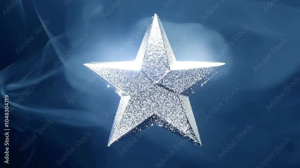 Shimmering silver star with ethereal glow on dark blue background Shimmering silver star with ethereal glow on dark blue background