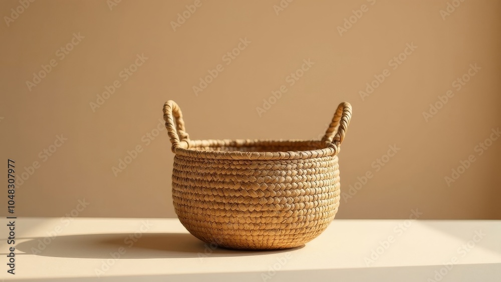 Fototapeta premium Stylish Handwoven Basket Illuminated by Soft Shadows
