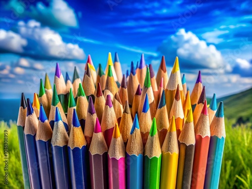 Vibrant Sharp Colored Pencils on Blue Background - Creativity and Organization in Back to School Essentials