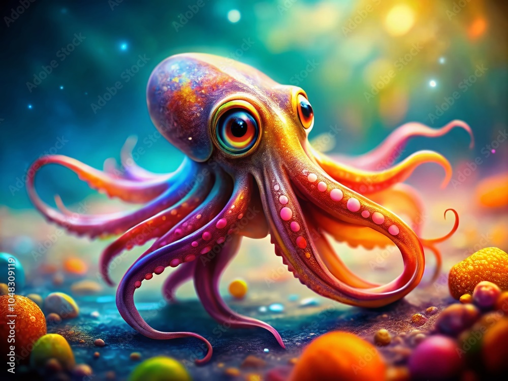 Vibrant Squid Watercolor Art in Tilt-Shift Style for Unique Visual Appeal Vibrant Squid Watercolor Art in Tilt-Shift Style for Unique Visual Appeal