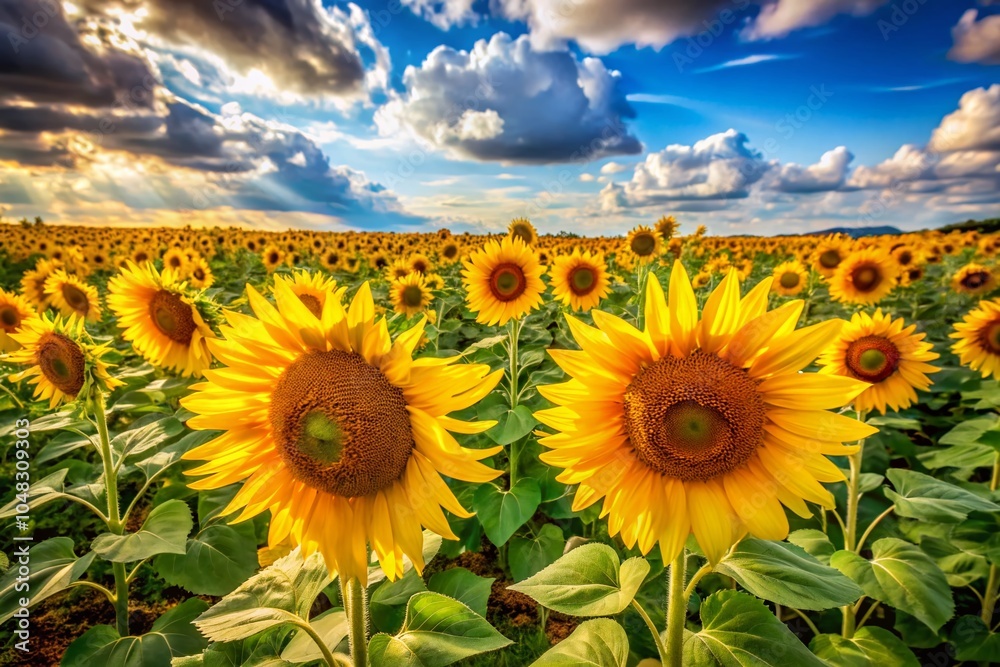 Fototapeta premium Vibrant Sunflower Field at Harvest Time Showcasing Health Benefits of Sunflower Oil