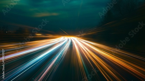 Light Trails On Highway At Night, Time Exposure, Long Exposure, Motion Blur, Speed, City Lights