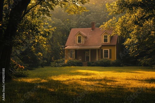 Bright afternoon light bathes a new suburban home.