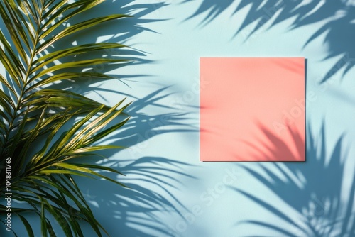 Stylish man in pink shirt poses against a blue wall with palm shadows in a br...