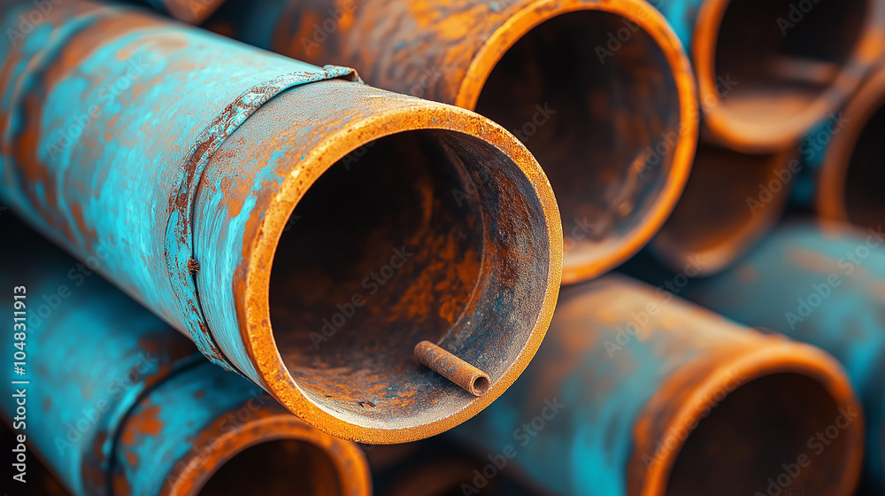 Close up of stacked rusty metal pipes. Close up of stacked rusty metal pipes.