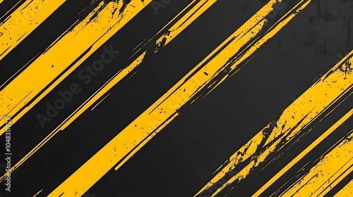 A black and yellow striped background with an industrial-style design