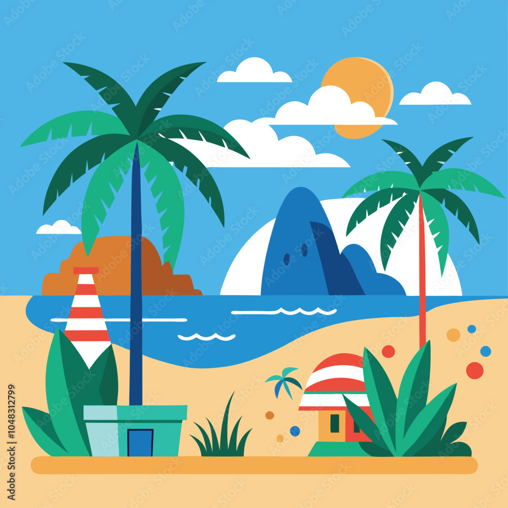Obraz premium vector illustration of a tropical beach