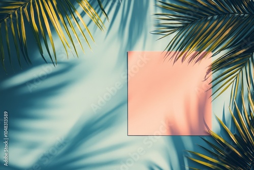 Stylish man in pink shirt poses against a blue wall with palm shadows in a br...