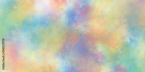 Grunge watercolour illustration, abstract colorful watercolor background orange peach yellow pink and lime green,  Abstract tie dye multicolor fabric cloth Boho pattern texture.
