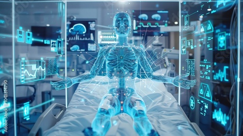 Digital Human in a Hospital Room Interacting with Holographic Displays