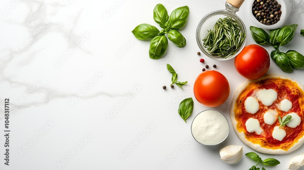 Fresh Ingredients for Pizza Preparation and Cooking Fresh Ingredients for Pizza Preparation and Cooking
