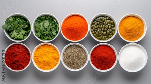 Colorful Display of Curry Ingredients in Bowls