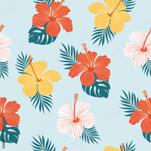 Hibiscus floral pattern seamless background