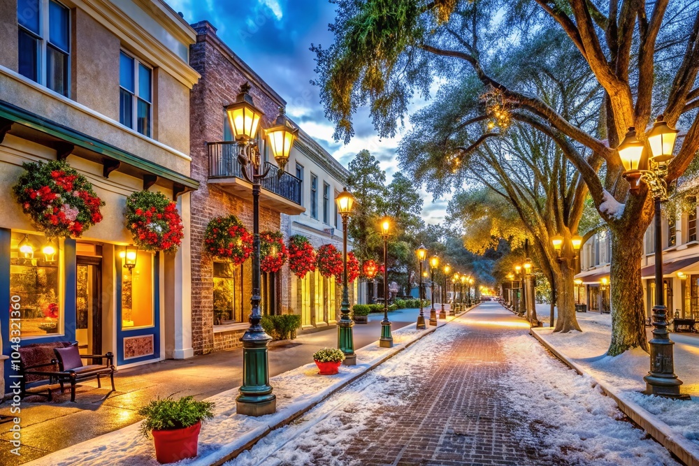 Fototapeta premium Winter Park, Orlando: Scenic Park Avenue in Winter - Nature, Architecture, and Holiday Vibes