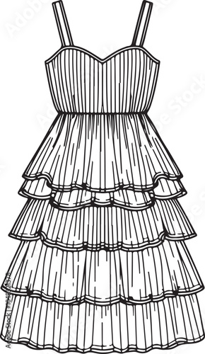 Gril dress drawing fashion illustration with long short Vector Template.