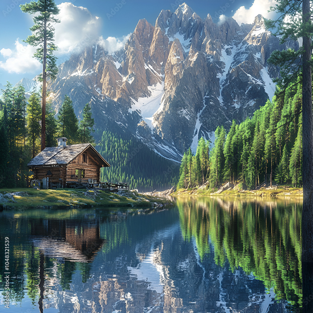 Fototapeta premium Cabin near the Mountain Lake