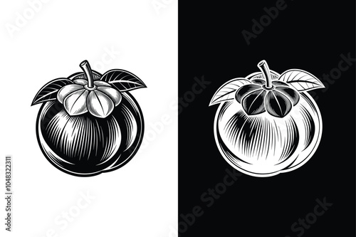 Mangosteen Silhouette Icon. Elegant Flat Glyph Vector Illustration