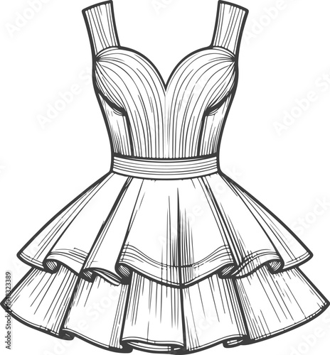 Gril dress drawing fashion illustration with long short Vector Template.