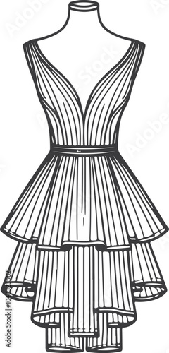 Gril dress drawing fashion illustration with long short Vector Template.