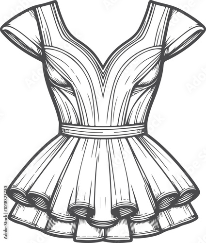 Gril dress drawing fashion illustration with long short Vector Template.